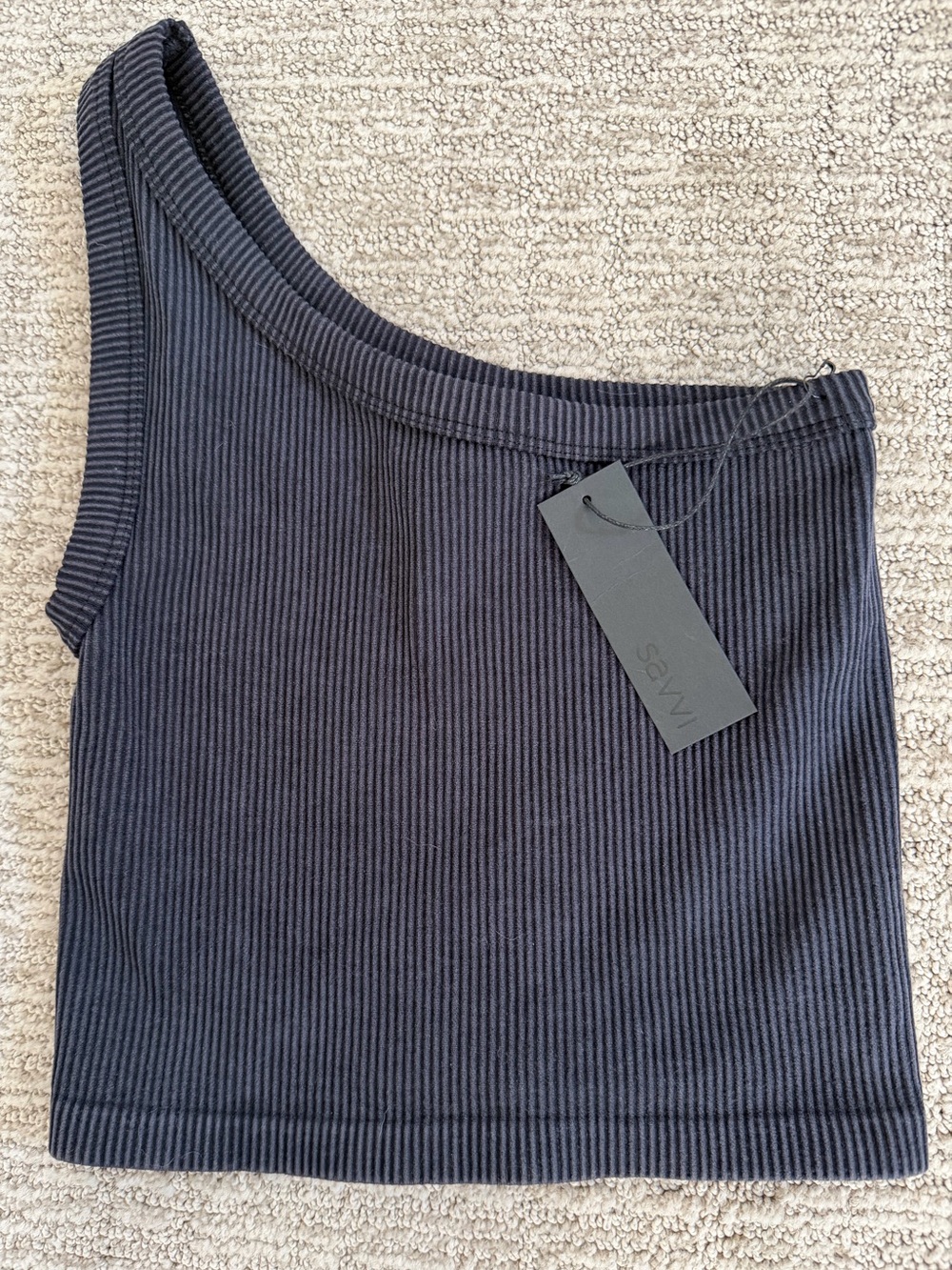 Savvi Ribbed One-Shoulder Black Tank Top - Picture 2 of 4